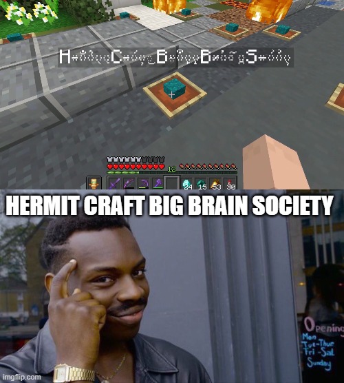 its big brain time | HERMIT CRAFT BIG BRAIN SOCIETY | image tagged in memes,roll safe think about it | made w/ Imgflip meme maker