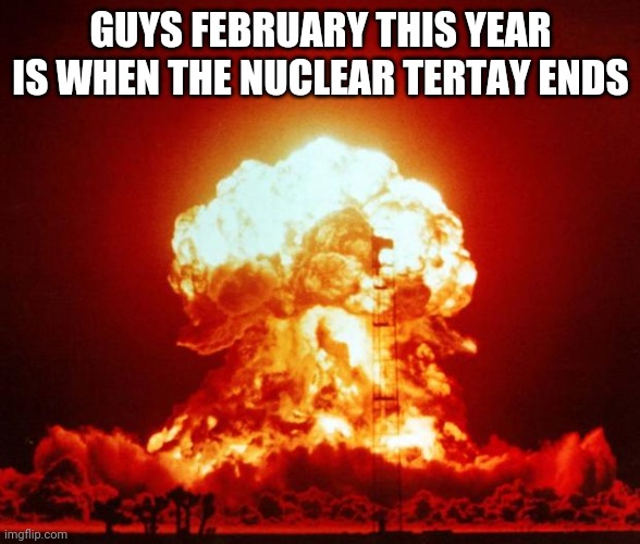 Nuke | GUYS FEBRUARY THIS YEAR IS WHEN THE NUCLEAR TERTAY ENDS | image tagged in nuke | made w/ Imgflip meme maker