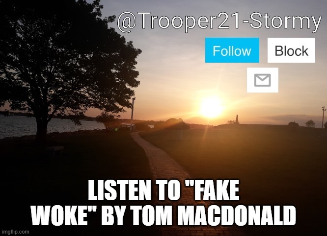 Trooper21-Stormy | LISTEN TO "FAKE WOKE" BY TOM MACDONALD | image tagged in trooper21-stormy | made w/ Imgflip meme maker