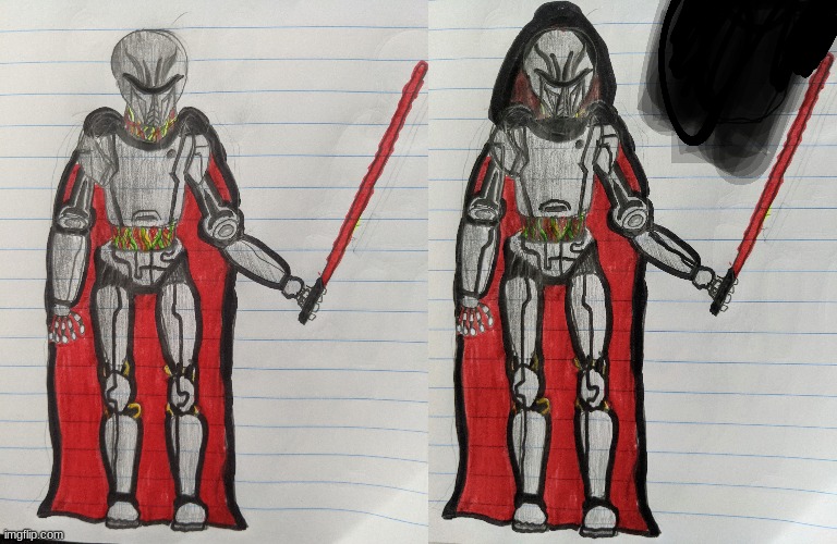 Droid sith normal and hooded versions | image tagged in mine,drawing,star wars | made w/ Imgflip meme maker