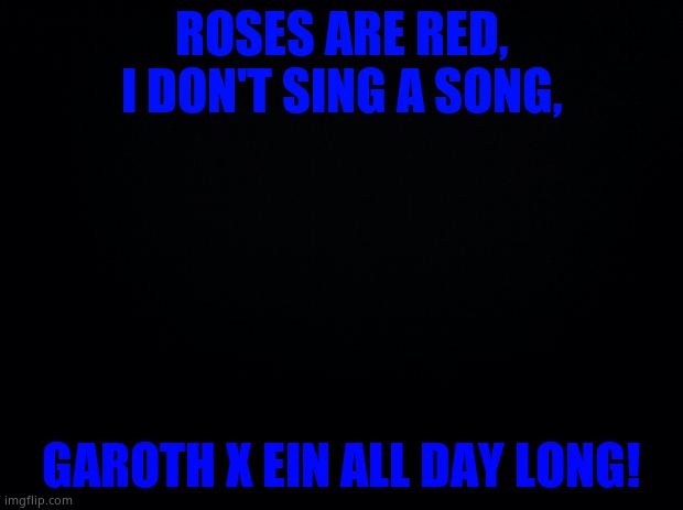 They both like blue  :D | ROSES ARE RED, I DON'T SING A SONG, GAROTH X EIN ALL DAY LONG! | image tagged in black background | made w/ Imgflip meme maker