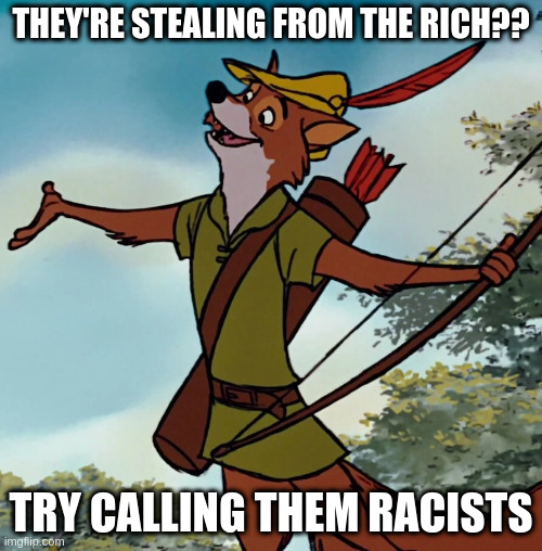robinhood app users are being called "racists". fake news obv | THEY'RE STEALING FROM THE RICH?? TRY CALLING THEM RACISTS | image tagged in robinhood,wallstreet,wallstreetbuys,one percent,stock market,banksters | made w/ Imgflip meme maker