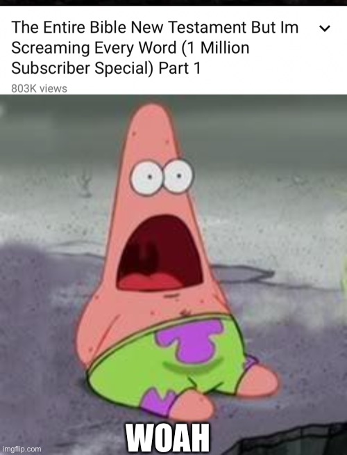 Why would you waste your time doing this? | WOAH | image tagged in suprised patrick,youtube | made w/ Imgflip meme maker