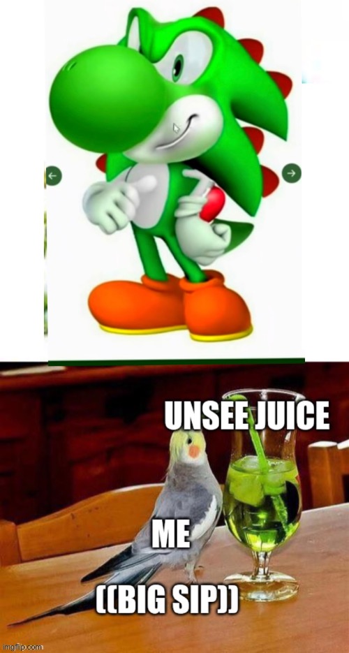 unsee juice | image tagged in sonic the hedgehog,yoshi,bruh,cursed image | made w/ Imgflip meme maker