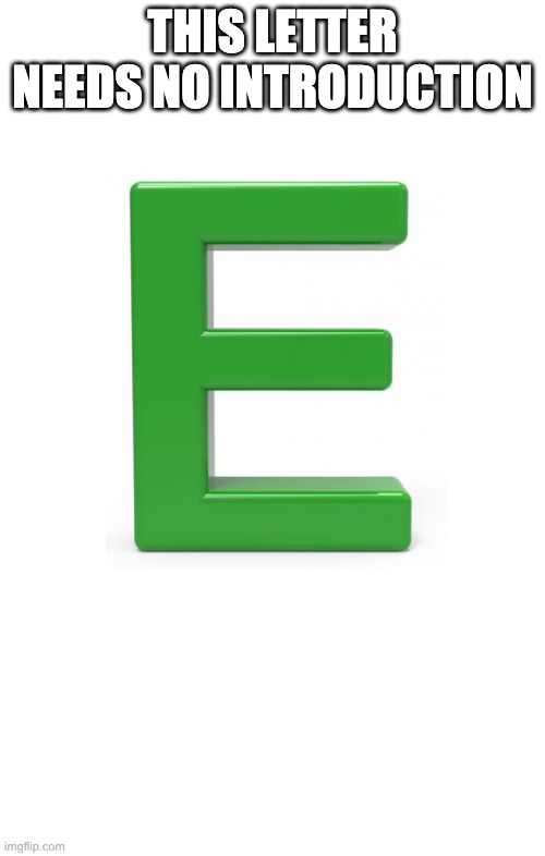 The letter E | THIS LETTER NEEDS NO INTRODUCTION | image tagged in memes,funny memes,fun,flamingo,youtube | made w/ Imgflip meme maker