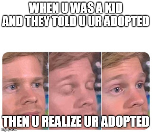 Blinking Guy | WHEN U WAS A KID AND THEY TOLD U UR ADOPTED; THEN U REALIZE UR ADOPTED | image tagged in blinking guy | made w/ Imgflip meme maker