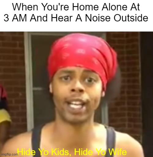 Can relate? | When You're Home Alone At 3 AM And Hear A Noise Outside; Hide Yo Kids, Hide Yo Wife | image tagged in funny | made w/ Imgflip meme maker