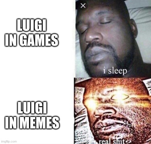 luigi go brrr | LUIGI IN GAMES; LUIGI IN MEMES | image tagged in i sleep real shit | made w/ Imgflip meme maker