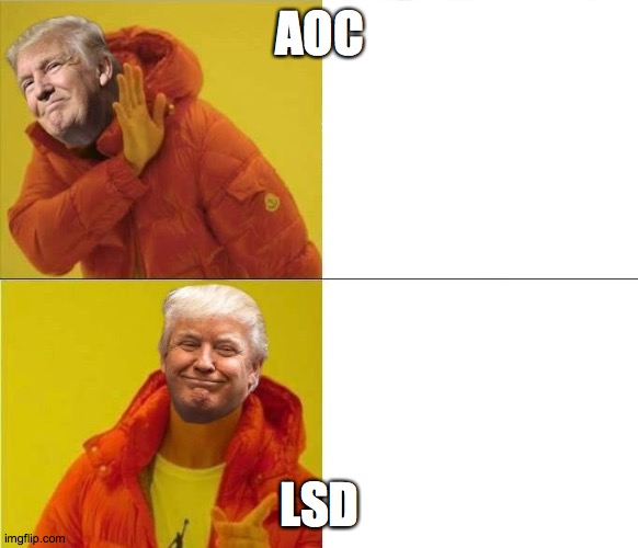 Trump Drakeposting | AOC; LSD | image tagged in trump drakeposting | made w/ Imgflip meme maker