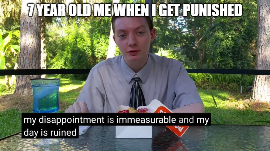 k | 7 YEAR OLD ME WHEN I GET PUNISHED | image tagged in my disappointment is immeasurable | made w/ Imgflip meme maker