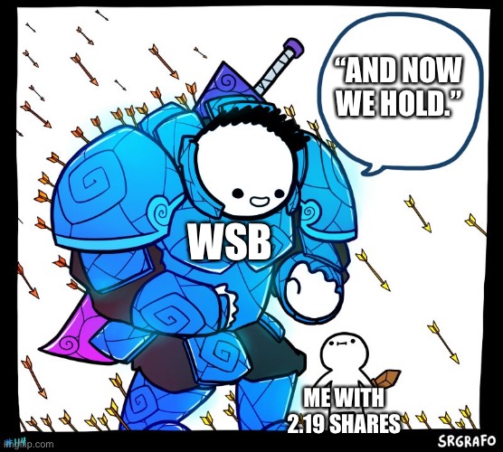Sir Grafo Knight | “AND NOW WE HOLD.”; WSB; ME WITH 2.19 SHARES | image tagged in sir grafo knight | made w/ Imgflip meme maker