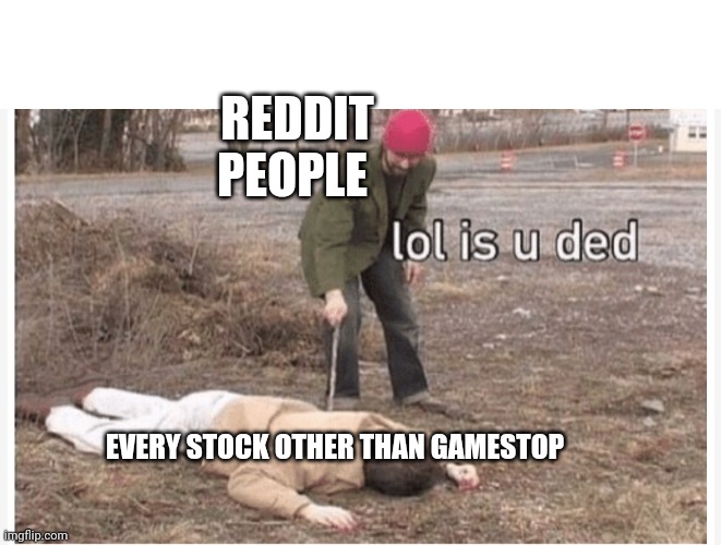 Lol is u ded | REDDIT PEOPLE; EVERY STOCK OTHER THAN GAMESTOP | image tagged in lol is u ded | made w/ Imgflip meme maker