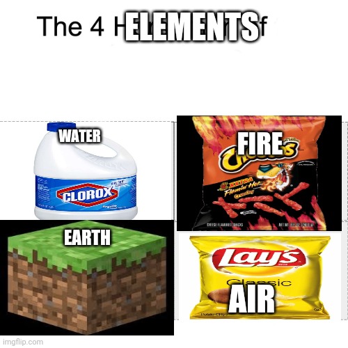 Four horsemen | ELEMENTS; FIRE; WATER; EARTH; AIR | image tagged in four horsemen | made w/ Imgflip meme maker
