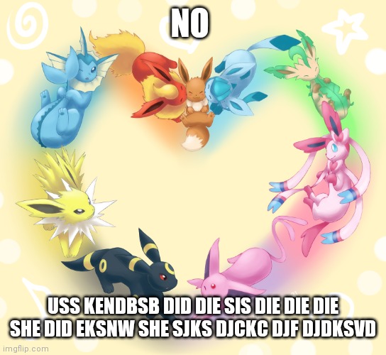 Eevee Heart | NO; USS KENDBSB DID DIE SIS DIE DIE DIE SHE DID EKSNW SHE SJKS DJCKC DJF DJDKSVD | image tagged in eevee heart | made w/ Imgflip meme maker