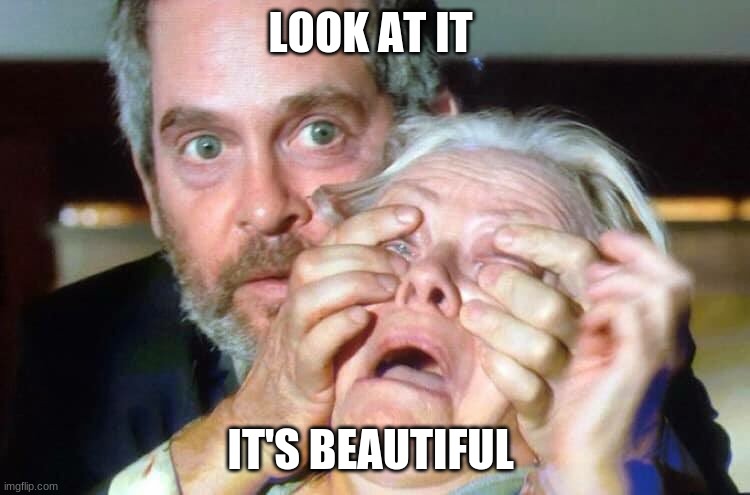 OPEN YOUR EYES | LOOK AT IT IT'S BEAUTIFUL | image tagged in open your eyes | made w/ Imgflip meme maker
