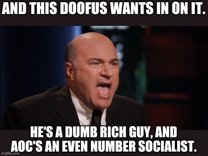 Kevin o leary | AND THIS DOOFUS WANTS IN ON IT. HE'S A DUMB RICH GUY, AND AOC'S AN EVEN NUMBER SOCIALIST. | image tagged in kevin o leary | made w/ Imgflip meme maker