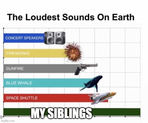 The Loudest Sounds on Earth | MY SIBLINGS | image tagged in the loudest sounds on earth | made w/ Imgflip meme maker