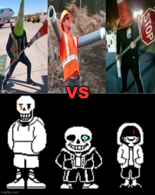 VS | image tagged in bad time trio | made w/ Imgflip meme maker