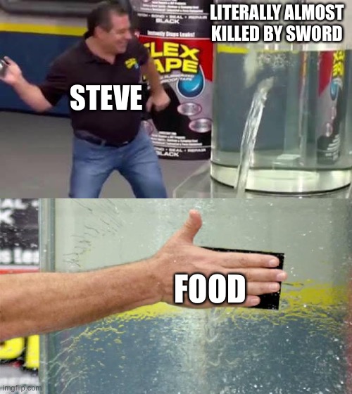 Flex Tape | LITERALLY ALMOST KILLED BY SWORD; STEVE; FOOD | image tagged in flex tape | made w/ Imgflip meme maker