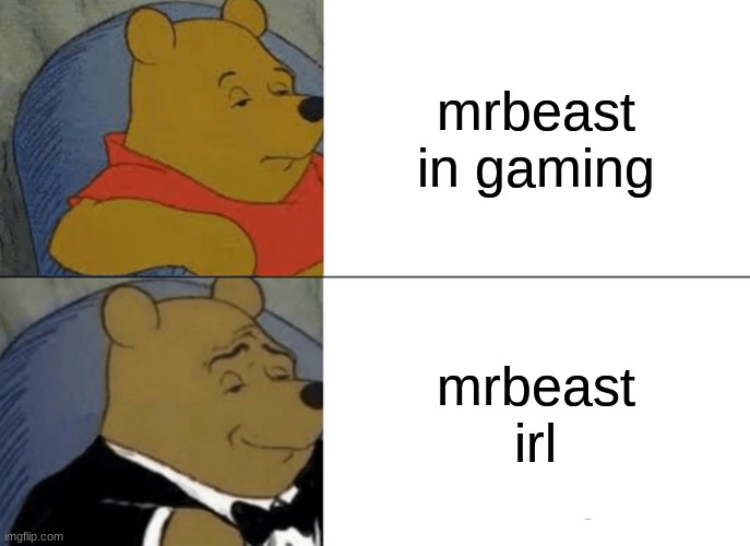 Tuxedo Winnie The Pooh | mrbeast in gaming; mrbeast irl | image tagged in memes,tuxedo winnie the pooh | made w/ Imgflip meme maker