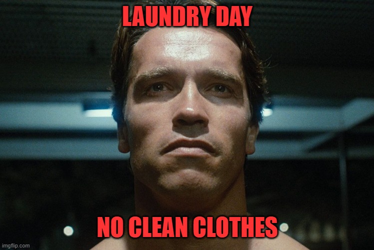 Straight-Face Terminator | LAUNDRY DAY NO CLEAN CLOTHES | image tagged in straight-face terminator | made w/ Imgflip meme maker