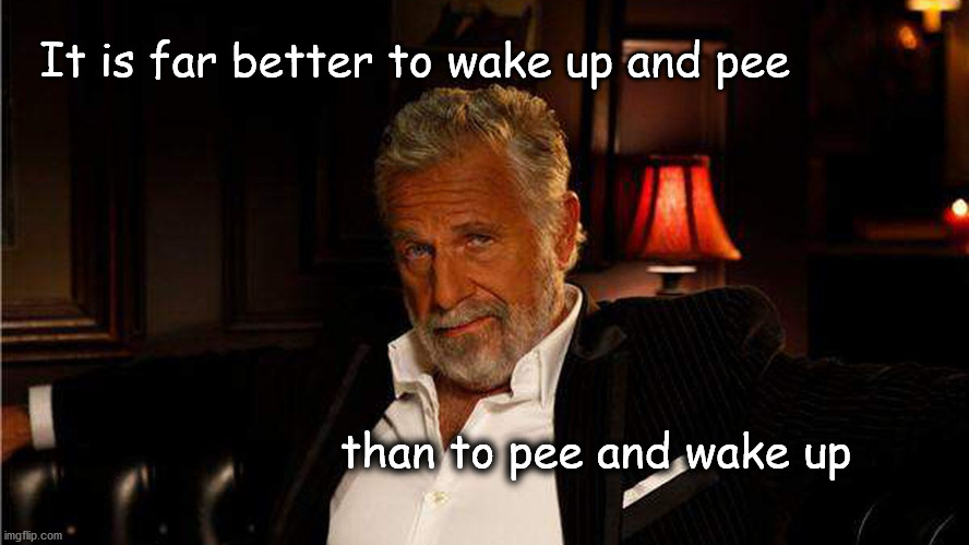 It is far better to wake up and pee | It is far better to wake up and pee; than to pee and wake up | image tagged in the most interesting man in the world | made w/ Imgflip meme maker