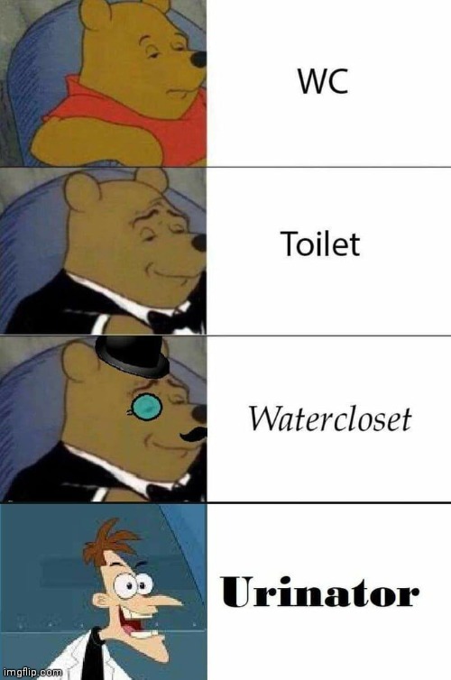 URINATOR! | image tagged in tuxedo winnie the pooh 4 panel,funny memes,memes,funny | made w/ Imgflip meme maker