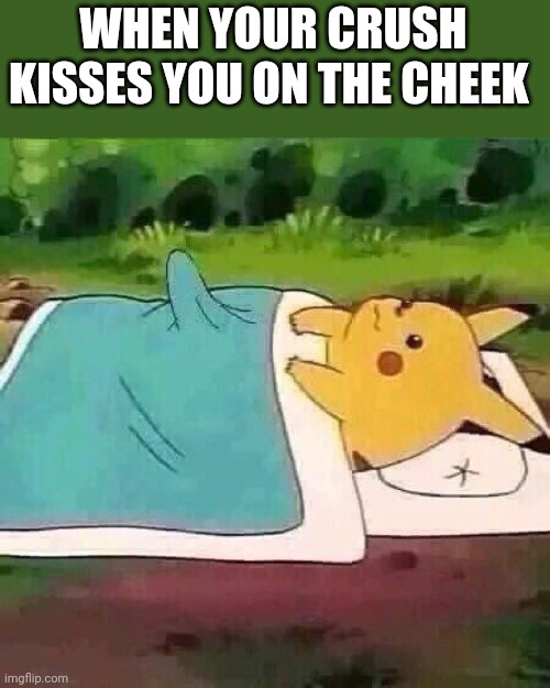 Pikachu boner | WHEN YOUR CRUSH KISSES YOU ON THE CHEEK | image tagged in pikachu boner | made w/ Imgflip meme maker