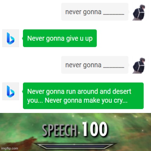 image tagged in bing,memes,rickroll,never gonna give you up | made w/ Imgflip meme maker