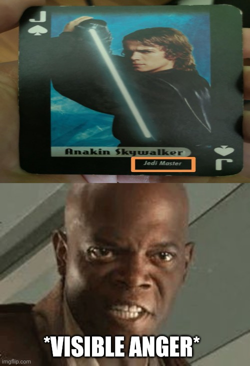 The rank of master | *VISIBLE ANGER* | image tagged in excited mace windu,memes,star wars,anakin,mace windu | made w/ Imgflip meme maker