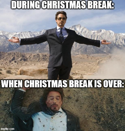 It's always sad when it ends, and you have to go back to work/school. | image tagged in before after tony stark,tony stark | made w/ Imgflip meme maker