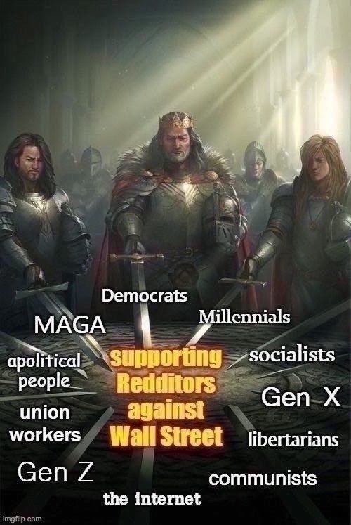 One thing we can all agree on | image tagged in knights of the round table,politics,stock market,politics lol,reddit,united | made w/ Imgflip meme maker