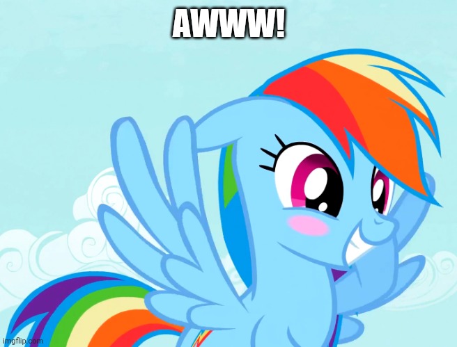 Amusy Blushed Rainbow Dash (MLP) | AWWW! | image tagged in amusy blushed rainbow dash mlp | made w/ Imgflip meme maker