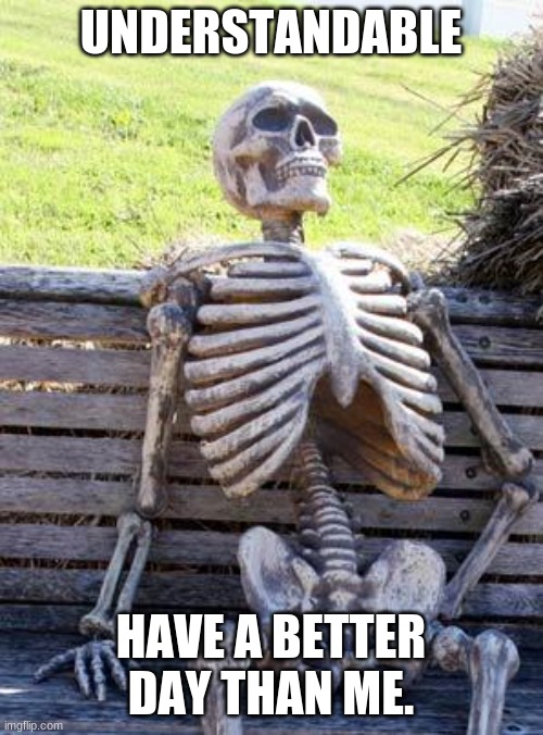 Waiting Skeleton Meme | UNDERSTANDABLE HAVE A BETTER DAY THAN ME. | image tagged in memes,waiting skeleton | made w/ Imgflip meme maker