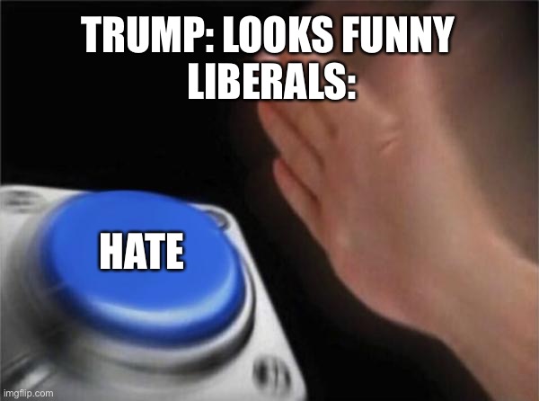 Blank Nut Button | TRUMP: LOOKS FUNNY 
LIBERALS:; HATE | image tagged in memes,blank nut button | made w/ Imgflip meme maker