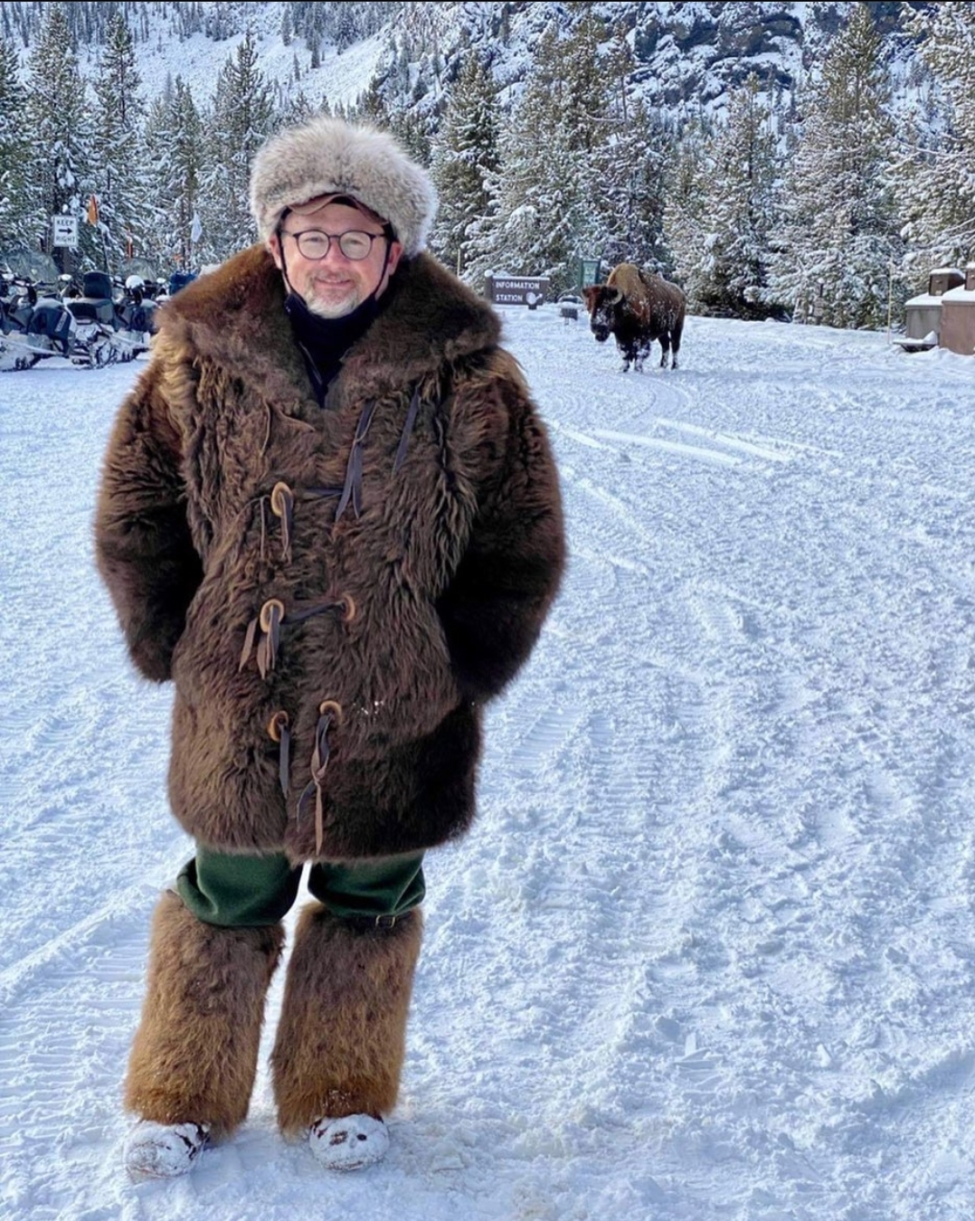 Man wearing fur of Bison Blank Meme Template