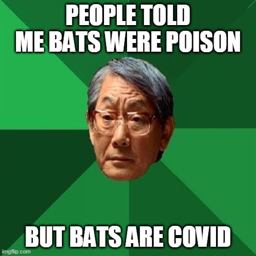 High Expectations Asian Father | PEOPLE TOLD ME BATS WERE POISON; BUT BATS ARE COVID | image tagged in memes,high expectations asian father | made w/ Imgflip meme maker