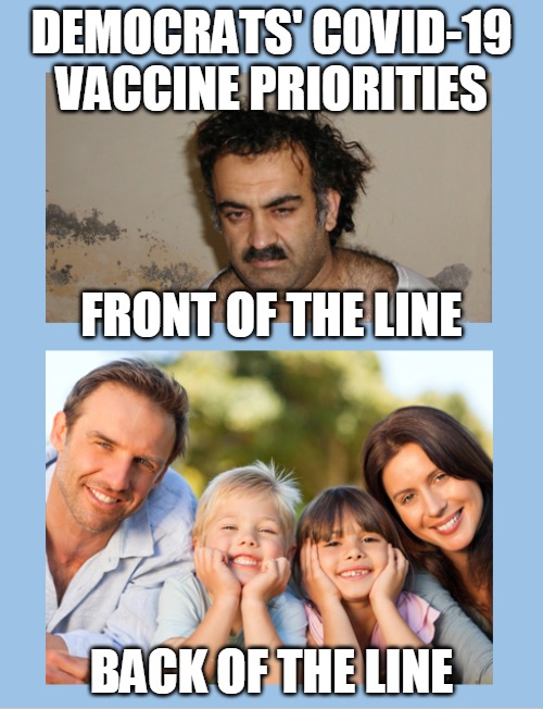 democrats covid priorities | DEMOCRATS' COVID-19 VACCINE PRIORITIES; FRONT OF THE LINE; BACK OF THE LINE | image tagged in covid-19 | made w/ Imgflip meme maker