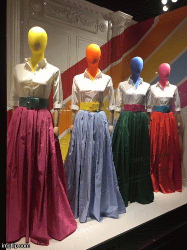 The Stepford Mannequins | image tagged in gifs,fashion,carolina herrera,window design,saks fifth avenue,brian einersen | made w/ Imgflip images-to-gif maker