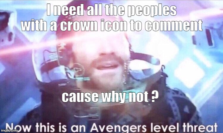 whynot | I need all the peoples with a crown icon to comment; cause why not ? | image tagged in now this is an avengers level threat | made w/ Imgflip meme maker