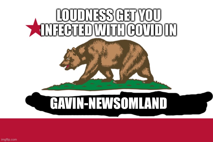 GavinNewsomLand | LOUDNESS GET YOU INFECTED WITH COVID IN; GAVIN-NEWSOMLAND | image tagged in california flag,california | made w/ Imgflip meme maker