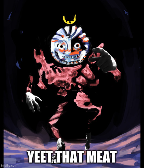SPOILERS | YEET THAT MEAT | image tagged in hylics,mason lindroth,boss fight,yeet,meat,you should play this game | made w/ Imgflip meme maker