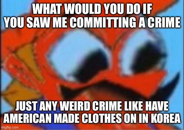 It’s actually illegal to have anything from America in Korea | WHAT WOULD YOU DO IF YOU SAW ME COMMITTING A CRIME; JUST ANY WEIRD CRIME LIKE HAVE AMERICAN MADE CLOTHES ON IN KOREA | image tagged in luigi this isnt weed | made w/ Imgflip meme maker