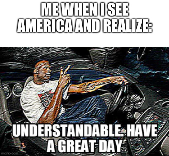 UNDERSTANDABLE, HAVE A GREAT DAY | ME WHEN I SEE AMERICA AND REALIZE: | image tagged in understandable have a great day | made w/ Imgflip meme maker