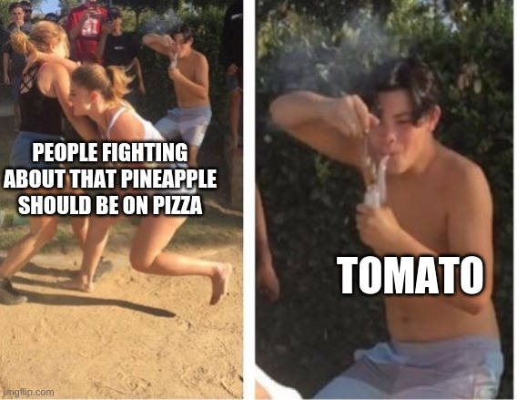 Dabbing Dude | PEOPLE FIGHTING ABOUT THAT PINEAPPLE SHOULD BE ON PIZZA; TOMATO | image tagged in dabbing dude | made w/ Imgflip meme maker
