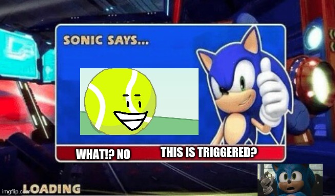Sonic Says(Tennis Ball Trigger) | THIS IS TRIGGERED? WHAT!? NO | image tagged in sonic says,tennis ball,what no,this is triggered | made w/ Imgflip meme maker