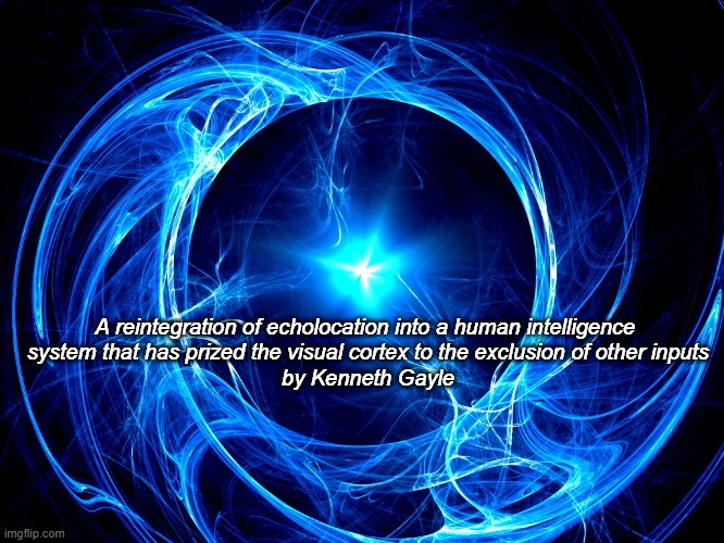 Human Intelligence System | A reintegration of echolocation into a human intelligence 
system that has prized the visual cortex to the exclusion of other inputs
by Kenneth Gayle | image tagged in spiral energy | made w/ Imgflip meme maker