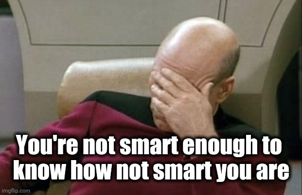 Captain Picard Facepalm Meme | You're not smart enough to 
know how not smart you are | image tagged in memes,captain picard facepalm | made w/ Imgflip meme maker