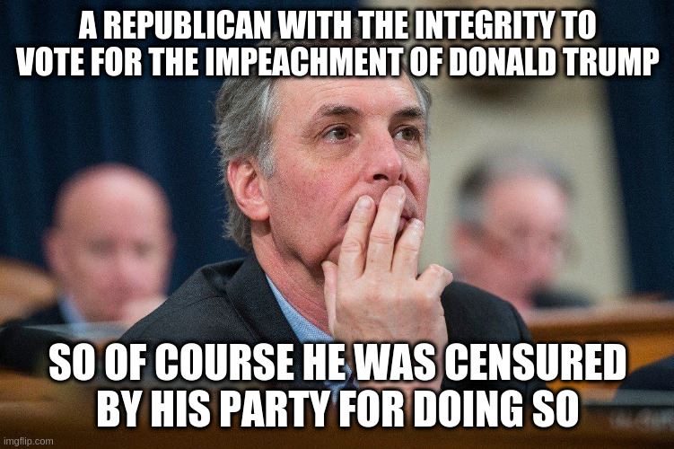 Yet no one was censured for lying about the election being "stolen" | A REPUBLICAN WITH THE INTEGRITY TO VOTE FOR THE IMPEACHMENT OF DONALD TRUMP; SO OF COURSE HE WAS CENSURED BY HIS PARTY FOR DOING SO | image tagged in rep tom rice,south carolina,republicans,integrity,impeachment,trump | made w/ Imgflip meme maker