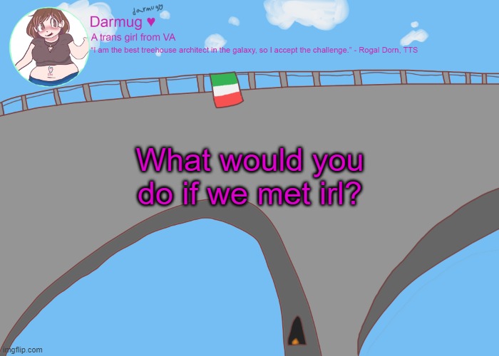 darmug's announcement template | What would you do if we met irl? | image tagged in darmug's announcement template | made w/ Imgflip meme maker